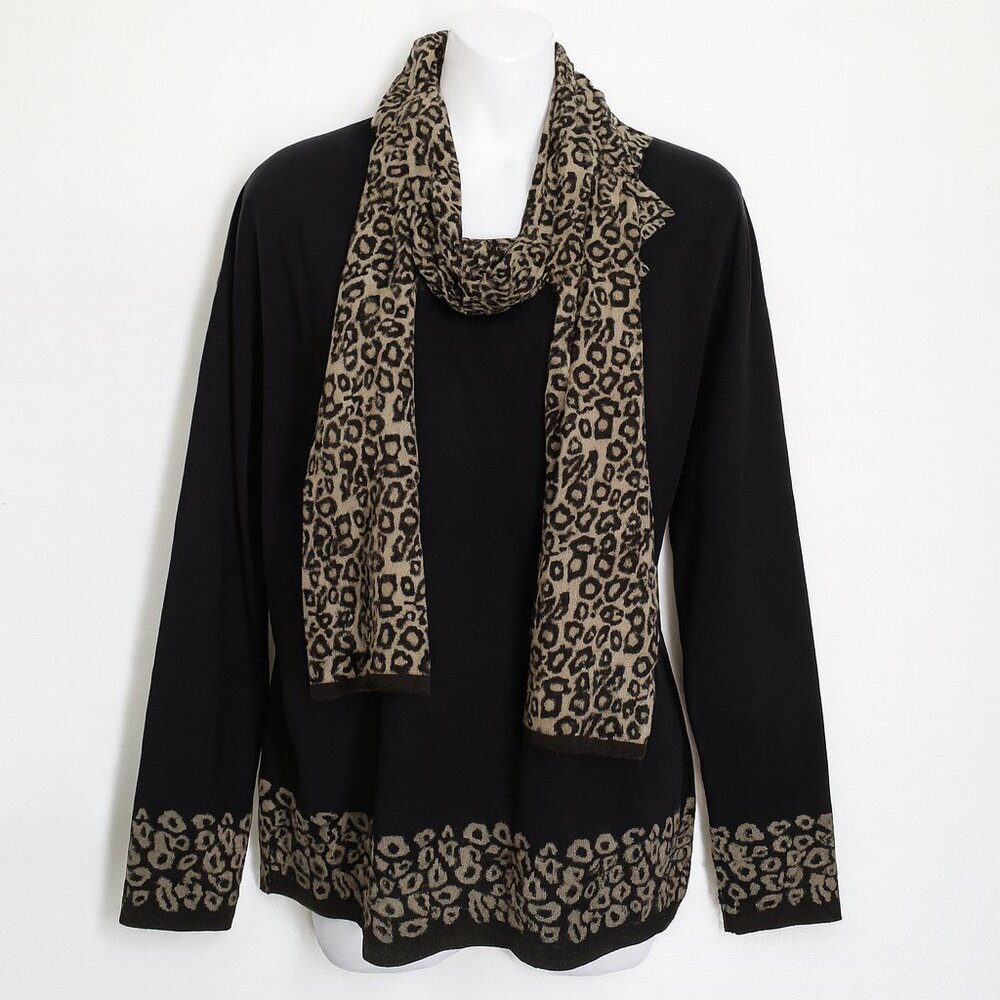 Style & Co Black Sweater Dress & Leopard Scarf Set Size XL